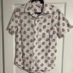 Marvel/Captain America White and Red Patterned Casual Shirt.  Men’s size small.